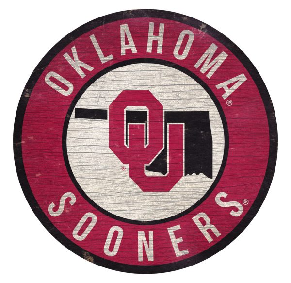 Oklahoma Sooners Sign Wood 12 Inch Round State Design Supply
