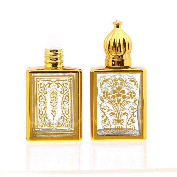 15ml Gold Arabic Crystal Attar Oil Bottle Essential Oil Bottle Glass Bottle For Perfume Oil With Roller Ball Supply